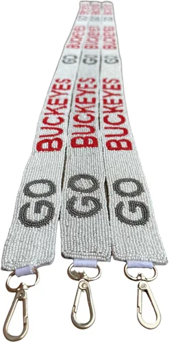 Miniatura 3 de Lashicorn Ohio - Correa para bolso con cuentas para fanáticos del fútbol universitario, 1.5 x 49 pulgadas, rojo, gris y blanco para fijar al bolso