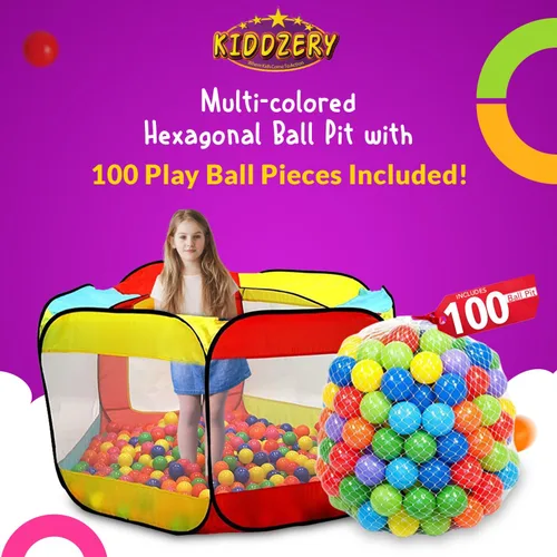 Miniatura 2 de Tienda de campaña para niños con 100 bolas – Pozo de bolas desplegable extragrande de 56 x 50 pulgadas – Casa de juegos para interiores y exteriores