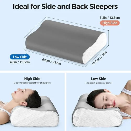 Miniatura 7 de Elviros Almohadas de espuma viscoelástica para aliviar el dolor de cuello, almohada ortopédica ergonómica de altura ajustable para dormir, almohada