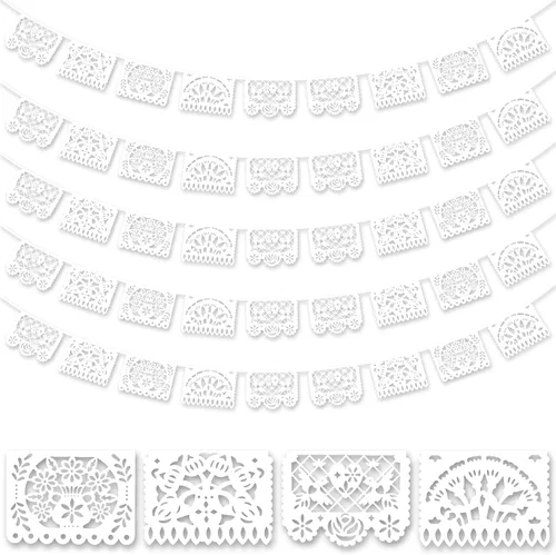 Miniatura 10 de DomeStar - Decoración de fiesta mexicana, pancarta de papel picado de plástico de 18 pies, banderines de fiesta de Cinco de Mayo para suministros