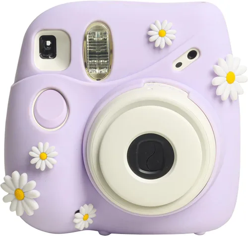 Rieibi Mini 7+ Funda de silicona para cámara instantánea Fujifilm Mini 7 Plus - Funda de nueva versión con correa de hombro extraíble - Morado