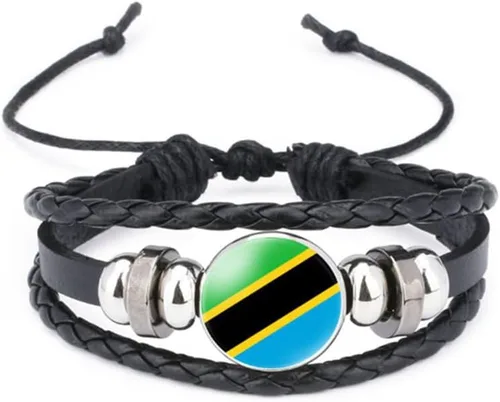 Miniatura 23 de vmcoatdu Mundial Muchas Banderas Nacionales Brazalete Retro de Aleación de Cuero para Pulsera de Cuerda Trenzada de Bandera Nacional