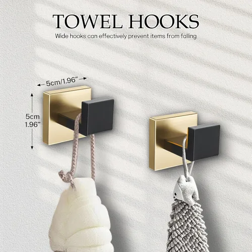 Miniatura 5 de Juego de Accesorios de Ferretería de Baño Negro y Dorado de 5 Piezas Juego de Barra de Toallas de Acero Inoxidable Juego de Soporte de Toallas Barra
