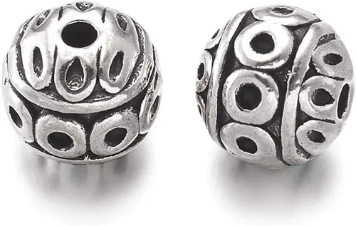 Miniatura 3 de Craftdady 20 cuentas espaciadoras redondas de plata antigua de 0.315 in de metal tibetano para hacer joyas agujero: 0.039 in