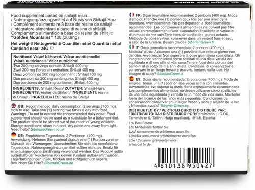 Miniatura 6 de Siberian Green Gotas secas Shilajit Pure de alta calidad Altai Golden Mountains - 120 unidades (200 mg) Auténtico certificado de seguridad y calidad