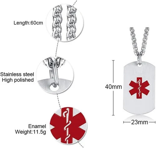 Miniatura 22 de VNOX Collar con colgante personalizado de acero inoxidable con grabado personalizado para identificación de alerta médica de emergencia para hombres