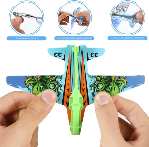 Miniatura 5 de Manmel Paquete de 12 lanzadores de aviones para niños, 2 lanzadores y 10 planeadores de espuma, juguetes voladores para interiores y exteriores