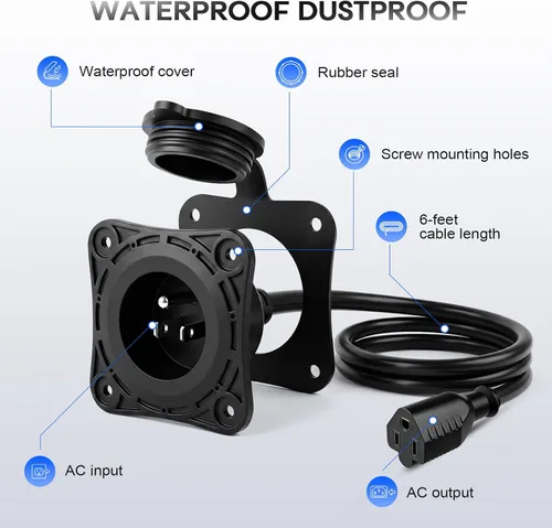 Miniatura 2 de 15A 125V RV Shore Power Inlet Plug, Heavy Duty Waterproof AC Port Plugt with 6ft Extension Cord & Flanged Outlet Box – Outdoor Electrical Receptacle