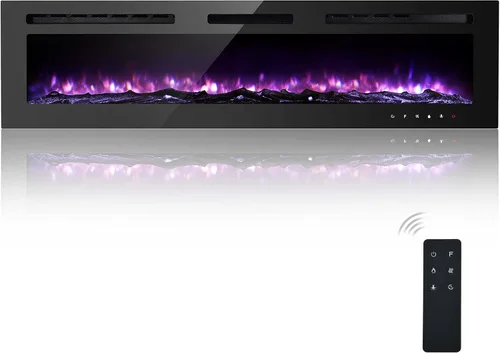 Miniatura 9 de Inserto de chimenea eléctrica de 60 pulgadas, montado en la pared, control remoto, diseño lineal, 750/1500W.