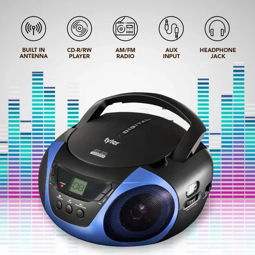Miniatura 2 de Tyler - Reproductor de CD Boombox portátil, radio AM/FM Combo, reproductores de CD de Boom Box dinámicos para estéreo portátil