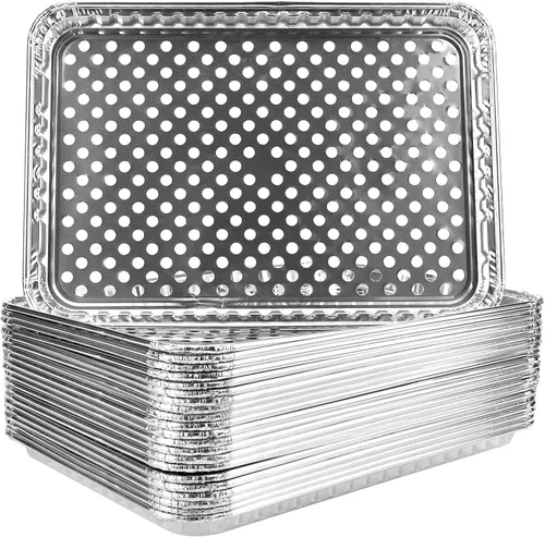 Paquete de 15 bandejas desechables de papel de aluminio para parrilla, forros de rejilla para parrilla, accesorios para parrilla de barbacoa para