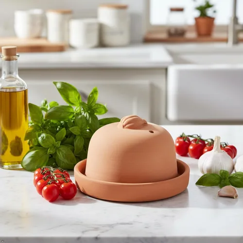 Miniatura 6 de Eurita Terra Cotta - Asador de ajo con tapa y ventilación de vapor, horneador de ajo de arcilla natural para horno o microondas, plato para asar ajo