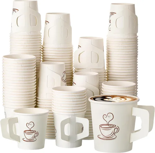 Tessco for you 200 tazas de papel espresso desechables de 4 onzas a granel con asa, ideal para fiestas, bebidas frías y calientes, café, jugo,