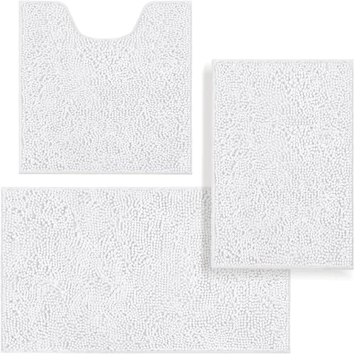 Miniatura 18 de Juego de alfombras de baño de 3 piezas, tapetes de baño para baño antideslizantes, alfombras de baño de felpilla gruesa, suaves y absorbentes, juego