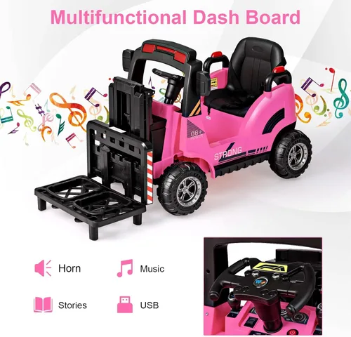 Miniatura 5 de OLAKIDS Carretilla elevadora para montar, camión de construcción de vehículos eléctricos para niños de 12 V con control remoto, horquilla