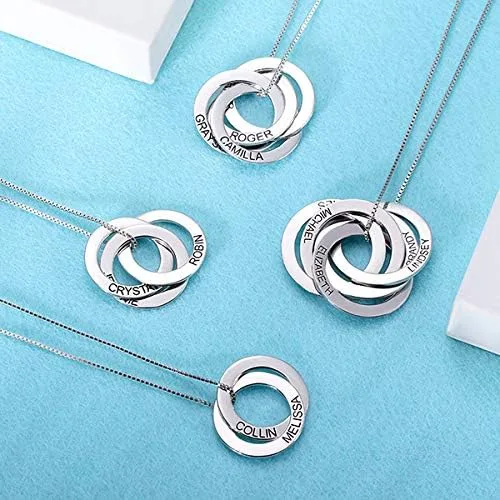 Miniatura 4 de Getname Necklace Collar de anillo ruso grabado personalizado con nombre de la familia, plata de ley 925, joyería para el día de la madre, 2 nombres