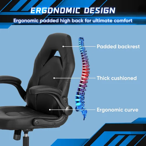 Miniatura 6 de OLIXIS Silla de escritorio para juegos de computadora, videojuego ergonómico con cómodo soporte lumbar y reposacabezas, piel sintética con brazos