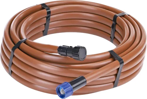 Raindrip SDT50P - Tubo de suministro de riego por goteo de 5/8 pulgadas, 50 pies, con adaptador giratorio de rosca de manguera y tapón de extremo,