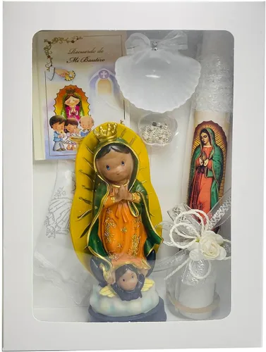 Juego de velas de bautismo con luz nocturna de Guadalupe para niños, juego de velas de bautismo para niña católica, velas de bautizo para nino