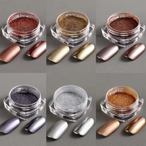 Miniatura 4 de 6 cajas de polvo de uñas cromado, efecto espejo metálico para uñas, holográfico, dorado, bronce, cromado, plateado, negro, marrón, purpurina