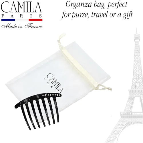 Miniatura 6 de Camila Paris CP3736 Peine lateral francés – Peine francés decorativo con diamantes de imitación, peine de pelo negro para mujer, agarre fuerte