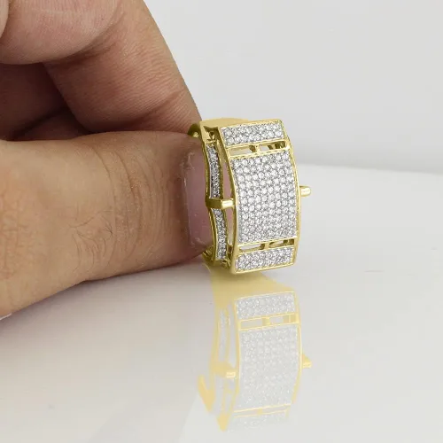 Miniatura 3 de Halo Jewelers Anillo de boda de 0,90 quilates para hombre, oro blanco y amarillo de 10 quilates (claridad I1-I2), anillos de diamantes para hombre