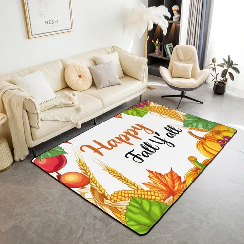 Miniatura 23 de Bonita alfombra de pavo de 3 x 5 para niños y niñas, alfombra de cosecha de Acción de Gracias, alfombra de decoración de otoño antideslizante