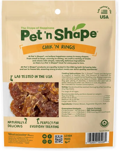 Miniatura 2 de Pet 'n Shape Chik 'n Rings - Golosinas de carne seca para perros, 8 onzas