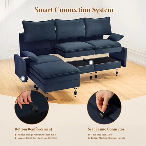 Miniatura 5 de Vesgantti Sofá modular en forma de U de 108 pulgadas, cómodo sofá modular Cloud con 2 otomanas de asiento profundo de chenilla, sofás modulares