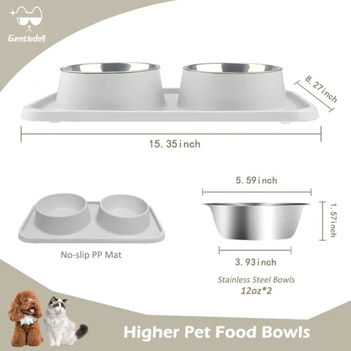 Miniatura 4 de Cuencos para gatos para alimentos y agua, cuencos dobles premium removibles de acero inoxidable con fondo antideslizante y soporte elevado