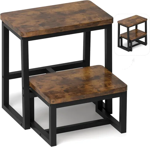 Miniatura 10 de Taburete de Paso para Adultos y Niños, Soporta hasta 227 kg, 3 en 1 Taburete de Madera Resistente de 2 Escalones para Cocina/Baño/Camas Altas, Marco