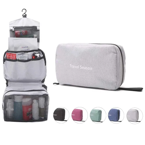 Miniatura 9 de Neceser colgante de lona Estuche de viaje compacto Organizador de cosméticos Kit de higiene de cuidado personal Bolsa de accesorios de baño