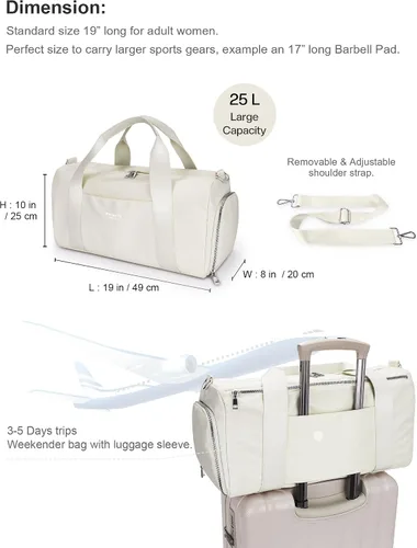 Miniatura 2 de Bolsa de gimnasio para mujeres y hombres con compartimento para zapatos y bolsillo para artículos húmedos, bolsa de lona para viajes, deportes
