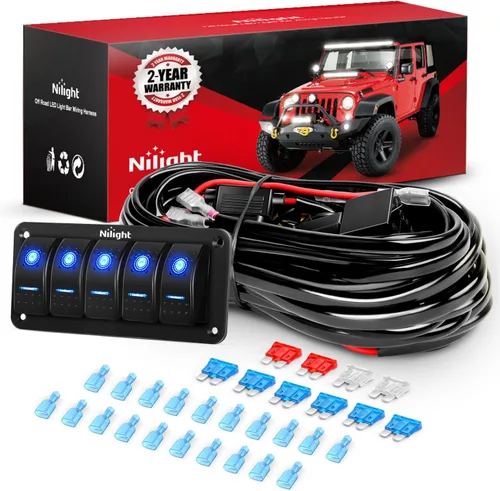 Miniatura 12 de Nilight Kit de arnés de cableado de barra de luz LED de 16 AWG de 12 V de encendido/apagado, interruptor basculante de 2 cuadras, panel de relé
