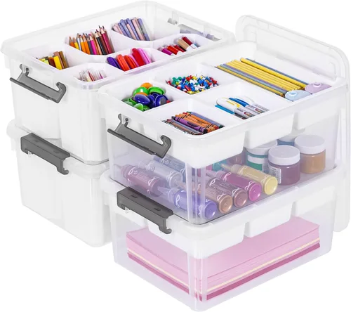 Miniatura 14 de Citylife Caja de almacenamiento de plástico de 17 QT con bandeja extraíble Organizadores y almacenamiento para manualidades Contenedor