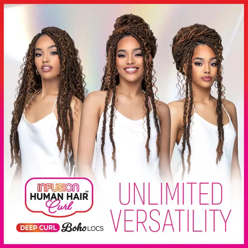 Miniatura 2 de Bobbi Boss Trenzas de ganchillo de mezcla de cabello humano HBF001 HF rizado profundo Boho Locs 26" (4)
