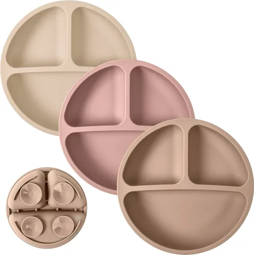 Miniatura 17 de WeeSprout - Platos de succión para bebés y niños pequeños con tapas, 100% silicona, diseño dividido para comedores selectivos, aptos para microondas