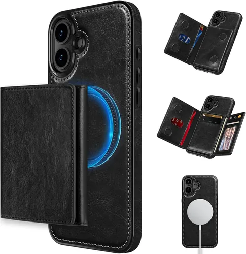 Miniatura 13 de LOHASIC Funda tipo cartera para iPhone 12 Pro Max, soporte para 6 tarjetas, parte trasera magnética desmontable, compatible con Mag-Safe, funda