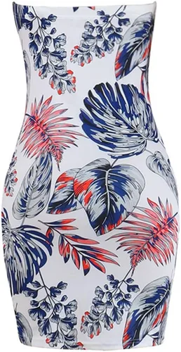 Miniatura 4 de Vestido sexy de verano tropical para mujer, sin tirantes, floral, tubo a media mitad, bodycon para fiesta, club