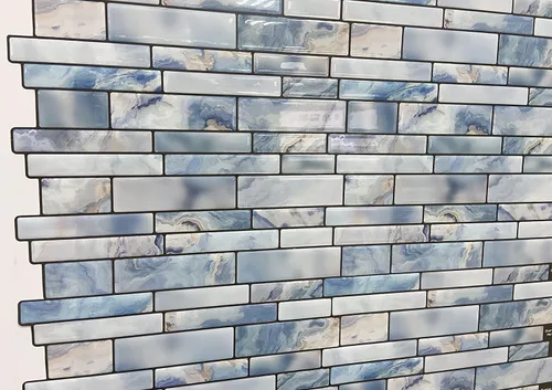 Miniatura 3 de Azulejos autoadhesivos extraíbles de 10 hojas para despegar y pegar, piedra de mármol azul, para cocina y baño, 12 x 12 pulgadas
