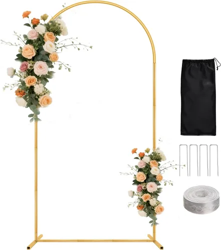 Miniatura 11 de WellSign Soporte de Arco de Fondo para Boda de 7.2 Pies, Juego de 6 Pies de 2, Kit de Soporte de Arco de Globos de Metal Dorado para Ceremonia