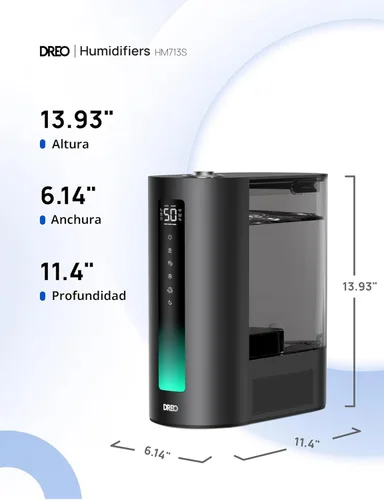 Miniatura 8 de Dreo - Humidificador de 6L para dormitorio, rociada inteligente cálida y fría para habitación grande, tiempo de funcionamiento silencioso de 60 Negro