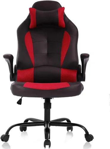 Miniatura 10 de Silla ergonómica para videojuegos, silla de escritorio de oficina con respaldo alto y soporte lumbar ajustable, reposabrazos abatibles y Negro