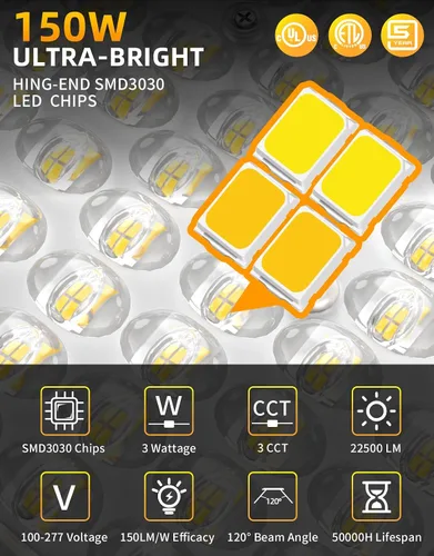 Miniatura 2 de Luz LED de estacionamiento de 150 W, 120 W, 90 W, ajustable, con certificación UL, 5700 K, 5000 K, 4500 K, sintonizable, 22500 lm luz comercial