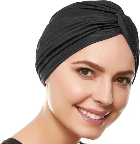 Gorros de baño para mujer, turbante de baño, gorro de natación largo y corto, turbante de poliéster, con forro de látex, plisado, para mujer, gorro