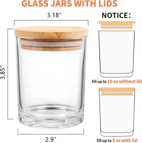 Miniatura 2 de SUPMIND Paquete de 12 tarros de vela de cristal, tarros vacíos transparentes de 10 onzas con tapas de bambú y etiquetas adhesivas, tarros de velas a