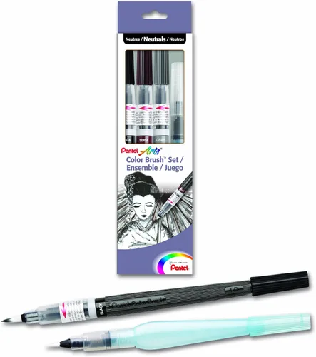 Pentel Arts Color - Juego de brochas de agua, color negro/gris/sepia/aquash (GFLFRHBP)