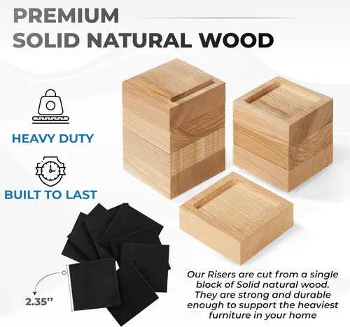 Miniatura 4 de Elevadores de cama, elevadores de muebles (juego de 8 - altura de 1") se pueden ajustar a 2'', 3'' o 4'', elevadores de muebles elevadores, madera