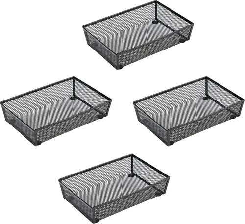 Miniatura 10 de BYCY Organizador de cubiertos para cajón, organizador de utensilios de malla para almacenamiento de cocina, bandeja de malla metálica de acero negro