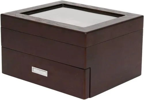 Miniatura 3 de Tech Swiss Caja de reloj para 20 compartimentos grandes de madera maciza de grano expreso marrón